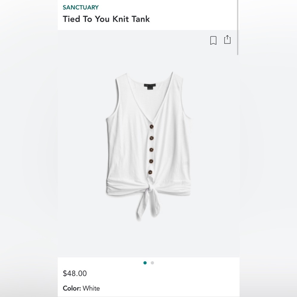 Sanctuary tie-front tank, white, size small